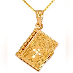 Cross Detail Book Pendant Necklace Gold Yellow